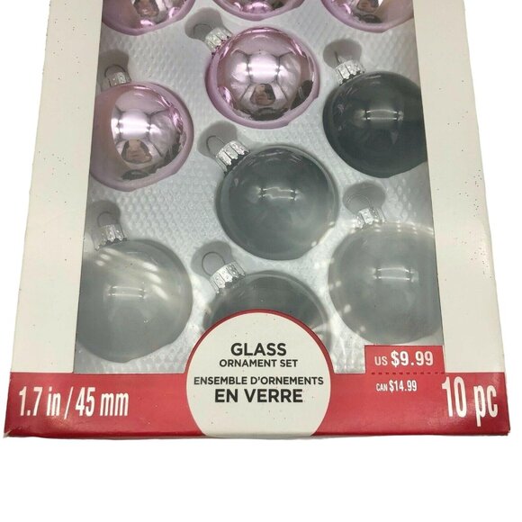10 Pc Celebrate It! Christmas Glass Ornament Set 1.7 In / 45 Mm Pink & Black - Picture 3 of 6